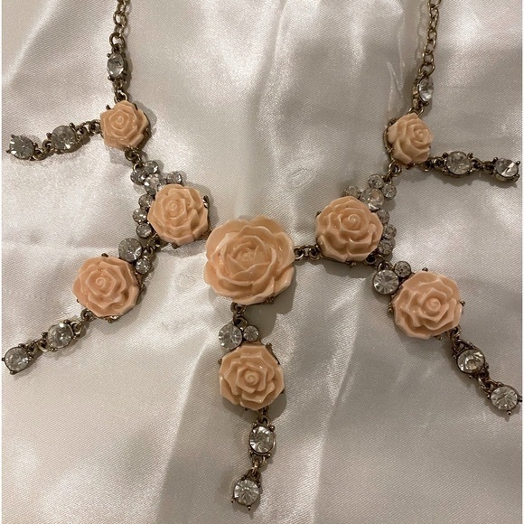 Forever 21 Jewelry - Pink Rose Necklace with Crystal Adornments.